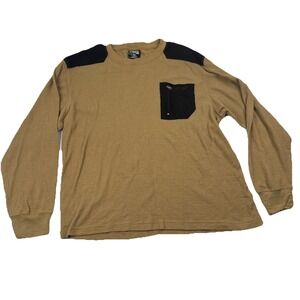 Mecca USA Mens XL Long Sleeve Thermal Shirt Tan Brown Waffle Knit Utility Pocket